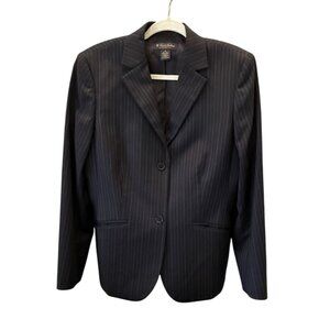 Brooks Brothers Womens Pinstripe Wool Blazer Size 12 Navy Career Professional